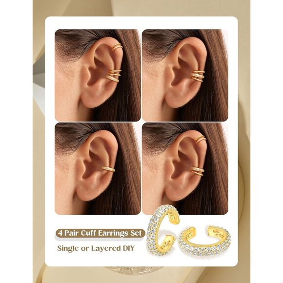 Double-14K Gold Plated Non Pierced Adjustable Fake Ear Cuff Earrings for Women - Picture 3 of 6